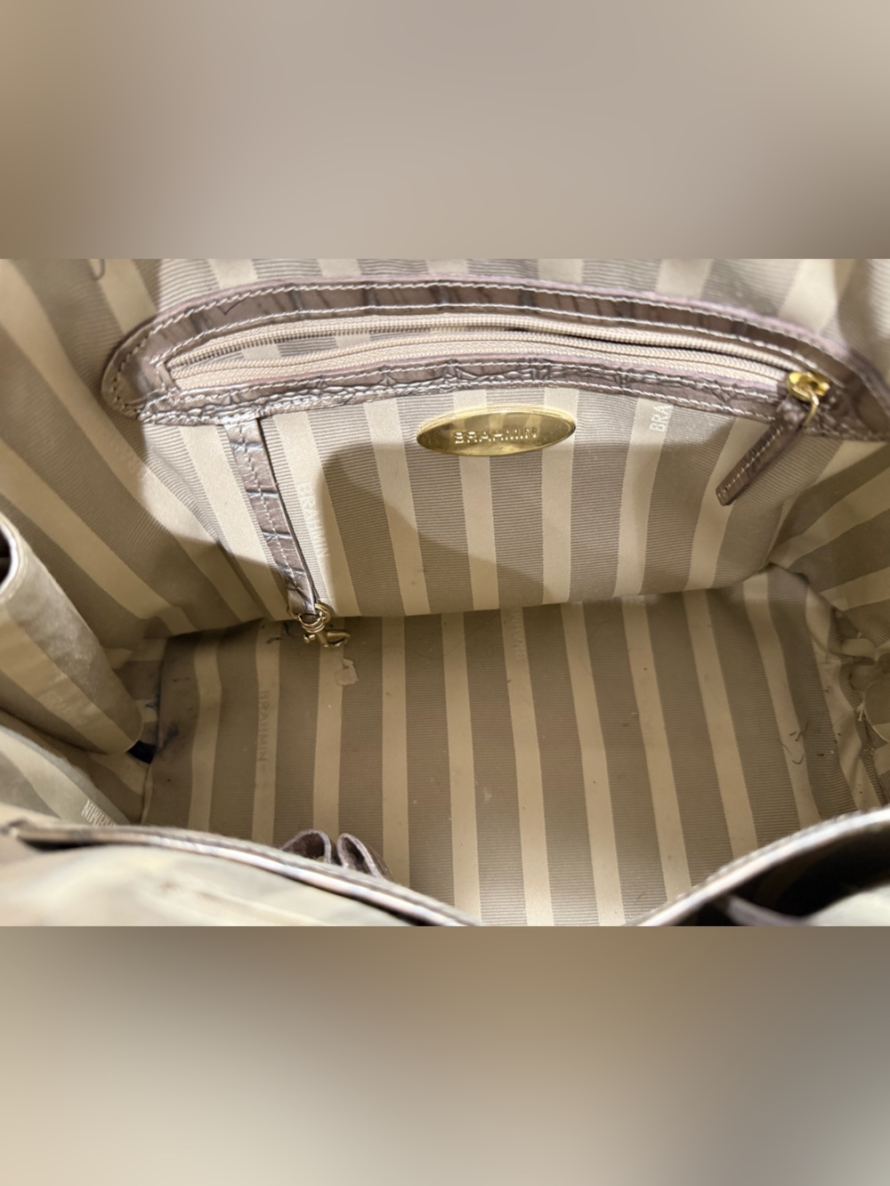 BRAHMIM | Metallic Taupe Croc-Embossed Satchel - Picture 5 of 7